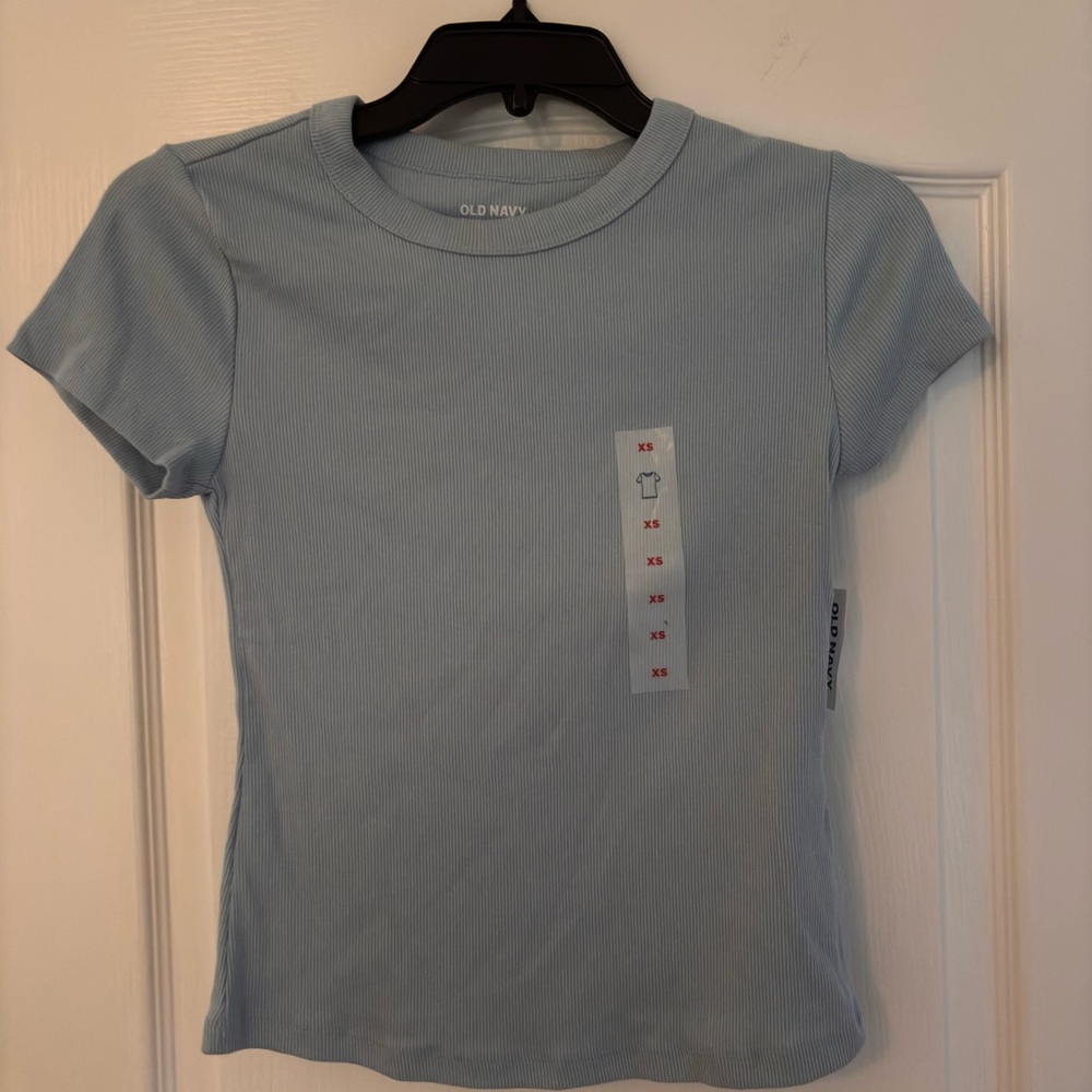 Old Navy Light Blue Ribbed Crewneck Short Sleeve Tee